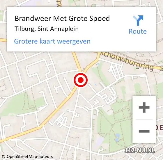 Locatie op kaart van de 112 melding: Brandweer Met Grote Spoed Naar Tilburg, Sint Annaplein op 18 maart 2022 18:56