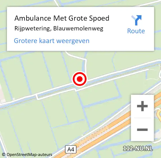 Locatie op kaart van de 112 melding: Ambulance Met Grote Spoed Naar Rijpwetering, Blauwemolenweg op 18 maart 2022 19:37