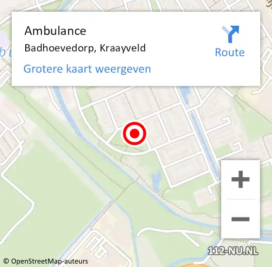 Locatie op kaart van de 112 melding: Ambulance Badhoevedorp, Kraayveld op 18 maart 2022 19:58