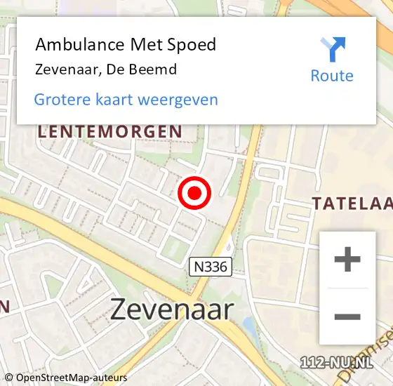 Locatie op kaart van de 112 melding: Ambulance Met Spoed Naar Zevenaar, De Beemd op 18 maart 2022 20:04