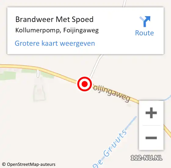 Locatie op kaart van de 112 melding: Brandweer Met Spoed Naar Kollumerpomp, Foijingaweg op 11 juli 2014 13:36