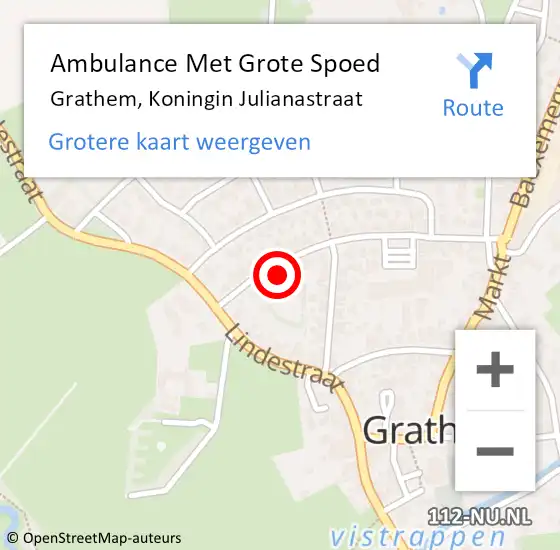 Locatie op kaart van de 112 melding: Ambulance Met Grote Spoed Naar Grathem, Koningin Julianastraat op 18 maart 2022 20:21