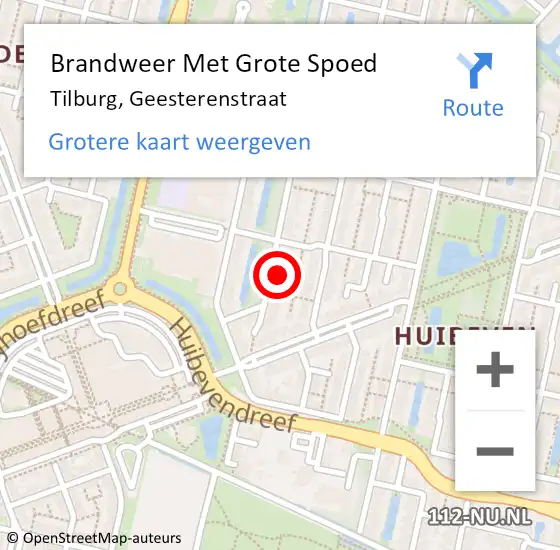 Locatie op kaart van de 112 melding: Brandweer Met Grote Spoed Naar Tilburg, Geesterenstraat op 18 maart 2022 20:27