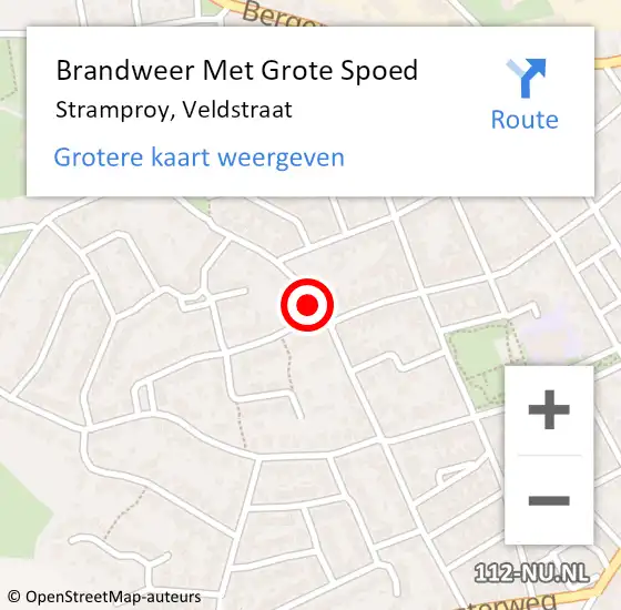 Locatie op kaart van de 112 melding: Brandweer Met Grote Spoed Naar Stramproy, Veldstraat op 18 maart 2022 20:28