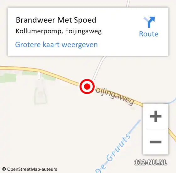 Locatie op kaart van de 112 melding: Brandweer Met Spoed Naar Kollumerpomp, Foijingaweg op 11 juli 2014 13:39