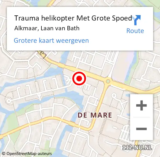 Locatie op kaart van de 112 melding: Trauma helikopter Met Grote Spoed Naar Alkmaar, Laan van Bath op 18 maart 2022 21:02