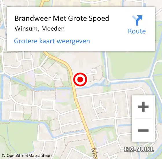 Locatie op kaart van de 112 melding: Brandweer Met Grote Spoed Naar Winsum, Meeden op 18 maart 2022 21:04