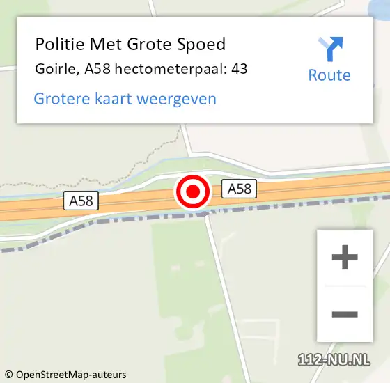 Locatie op kaart van de 112 melding: Politie Met Grote Spoed Naar Goirle, A58 hectometerpaal: 43 op 18 maart 2022 21:30