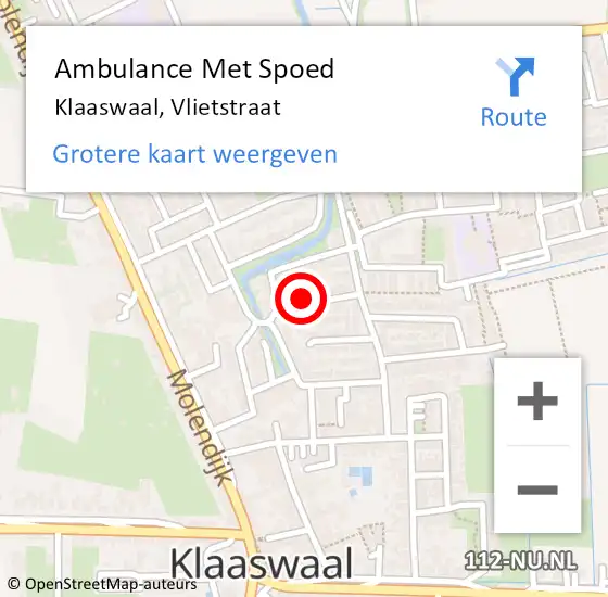 Locatie op kaart van de 112 melding: Ambulance Met Spoed Naar Klaaswaal, Vlietstraat op 18 maart 2022 21:49