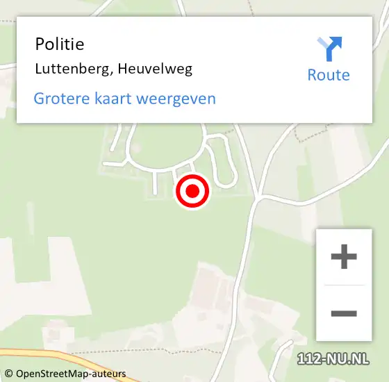 Locatie op kaart van de 112 melding: Politie Luttenberg, Heuvelweg op 18 maart 2022 21:55