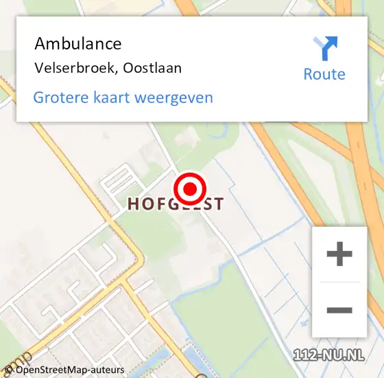 Locatie op kaart van de 112 melding: Ambulance Velserbroek, Oostlaan op 18 maart 2022 21:57