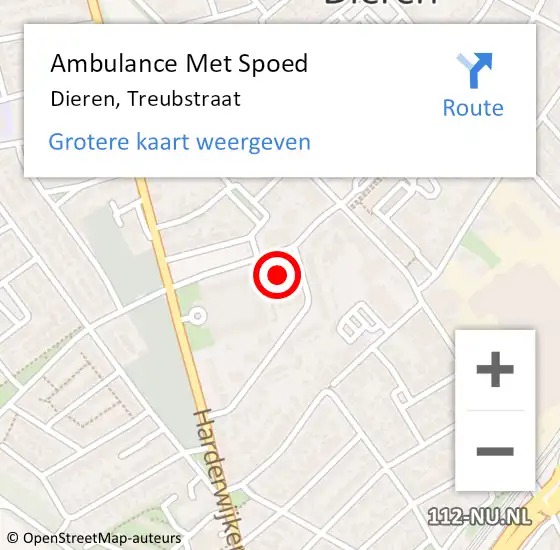 Locatie op kaart van de 112 melding: Ambulance Met Spoed Naar Dieren, Treubstraat op 18 maart 2022 22:11