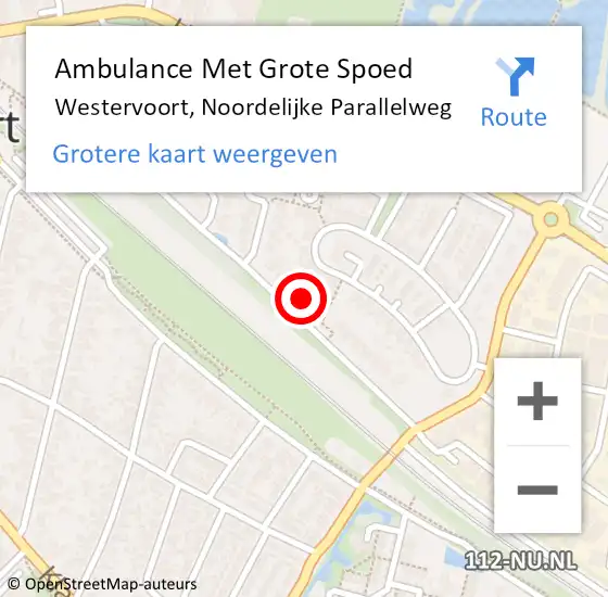 Locatie op kaart van de 112 melding: Ambulance Met Grote Spoed Naar Westervoort, Noordelijke Parallelweg op 18 maart 2022 22:22