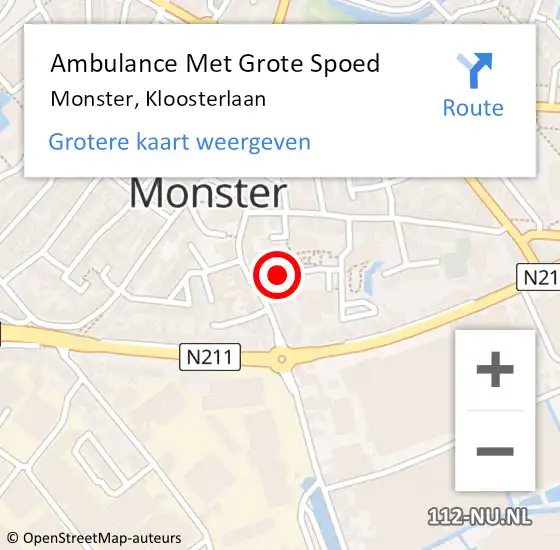 Locatie op kaart van de 112 melding: Ambulance Met Grote Spoed Naar Monster, Kloosterlaan op 18 maart 2022 22:24