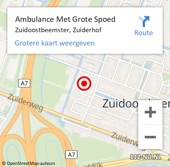 Locatie op kaart van de 112 melding: Ambulance Met Grote Spoed Naar Zuidoostbeemster, Zuiderhof op 18 maart 2022 22:32