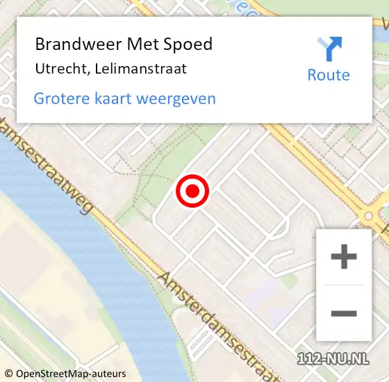 Locatie op kaart van de 112 melding: Brandweer Met Spoed Naar Utrecht, Lelimanstraat op 18 maart 2022 22:54