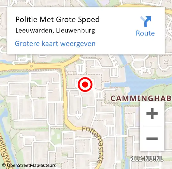 Locatie op kaart van de 112 melding: Politie Met Grote Spoed Naar Leeuwarden, Lieuwenburg op 18 maart 2022 23:16