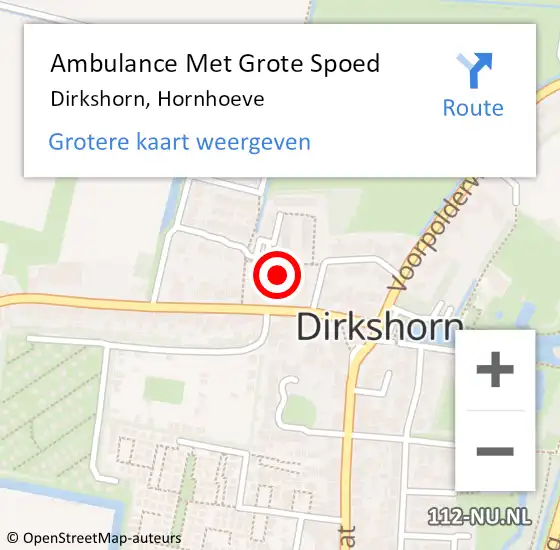 Locatie op kaart van de 112 melding: Ambulance Met Grote Spoed Naar Dirkshorn, Hornhoeve op 18 maart 2022 23:35