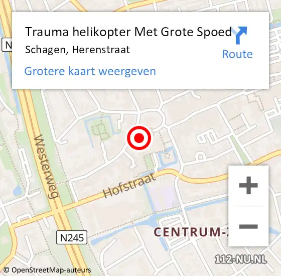 Locatie op kaart van de 112 melding: Trauma helikopter Met Grote Spoed Naar Schagen, Herenstraat op 18 maart 2022 23:51