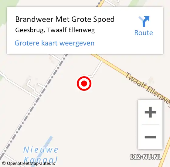 Locatie op kaart van de 112 melding: Brandweer Met Grote Spoed Naar Geesbrug, Twaalf Ellenweg op 19 maart 2022 00:37