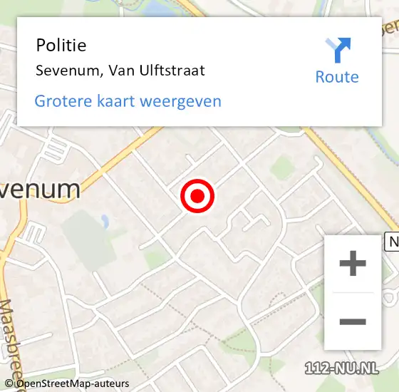 Locatie op kaart van de 112 melding: Politie Sevenum, Van Ulftstraat op 19 maart 2022 00:49