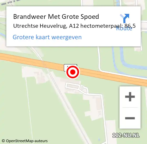 Locatie op kaart van de 112 melding: Brandweer Met Grote Spoed Naar Utrechtse Heuvelrug, A12 hectometerpaal: 86,5 op 19 maart 2022 02:33