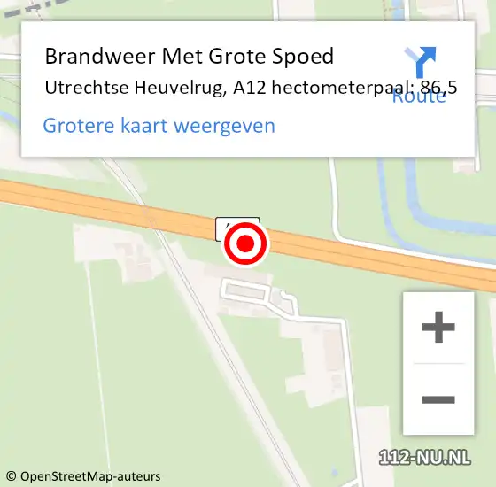 Locatie op kaart van de 112 melding: Brandweer Met Grote Spoed Naar Utrechtse Heuvelrug, A12 hectometerpaal: 86,5 op 19 maart 2022 02:40