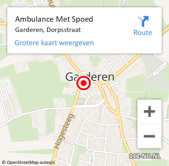 Locatie op kaart van de 112 melding: Ambulance Met Spoed Naar Garderen, Dorpsstraat op 19 maart 2022 02:44