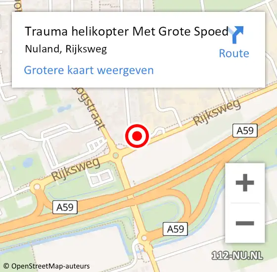 Locatie op kaart van de 112 melding: Trauma helikopter Met Grote Spoed Naar Nuland, Rijksweg op 19 maart 2022 03:02