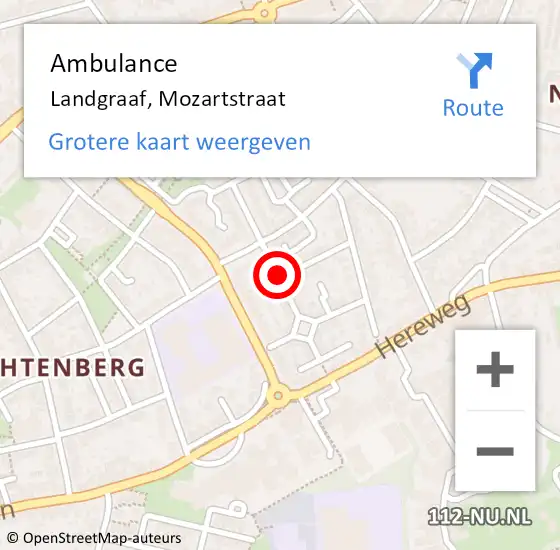 Locatie op kaart van de 112 melding: Ambulance Landgraaf, Mozartstraat op 11 juli 2014 14:02