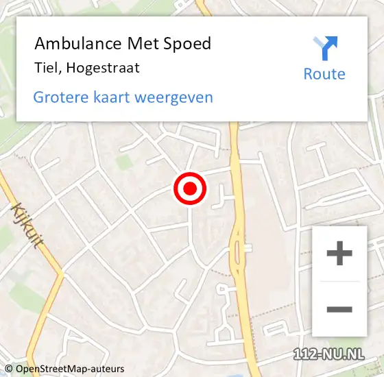 Locatie op kaart van de 112 melding: Ambulance Met Spoed Naar Tiel, Hogestraat op 19 maart 2022 04:31