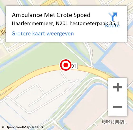 Locatie op kaart van de 112 melding: Ambulance Met Grote Spoed Naar Haarlemmermeer, N201 hectometerpaal: 35,1 op 19 maart 2022 05:44