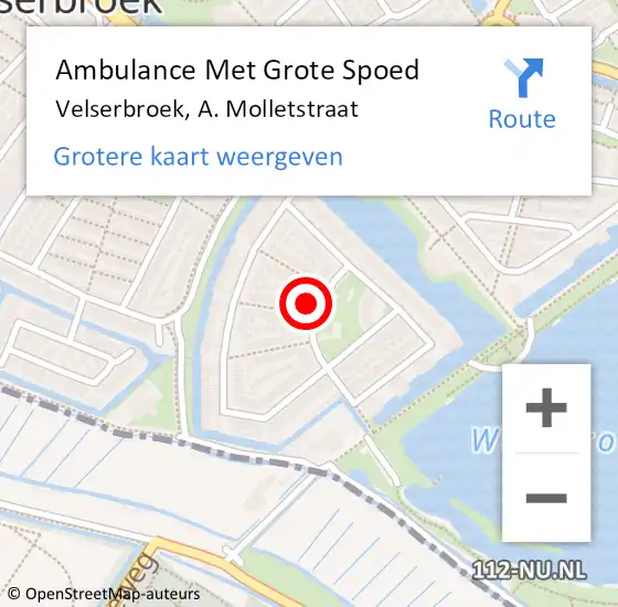 Locatie op kaart van de 112 melding: Ambulance Met Grote Spoed Naar Velserbroek, A. Molletstraat op 19 maart 2022 06:10