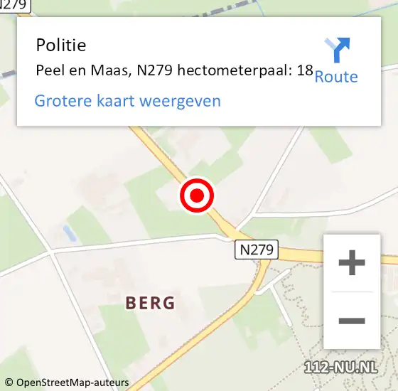 Locatie op kaart van de 112 melding: Politie Peel en Maas, N279 hectometerpaal: 18 op 19 maart 2022 06:52