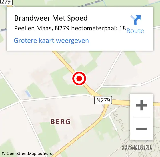 Locatie op kaart van de 112 melding: Brandweer Met Spoed Naar Peel en Maas, N279 hectometerpaal: 18 op 19 maart 2022 06:52
