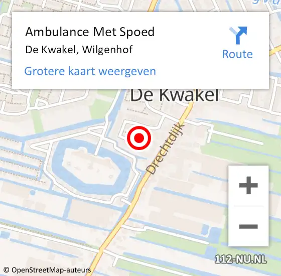 Locatie op kaart van de 112 melding: Ambulance Met Spoed Naar De Kwakel, Wilgenhof op 19 maart 2022 07:52