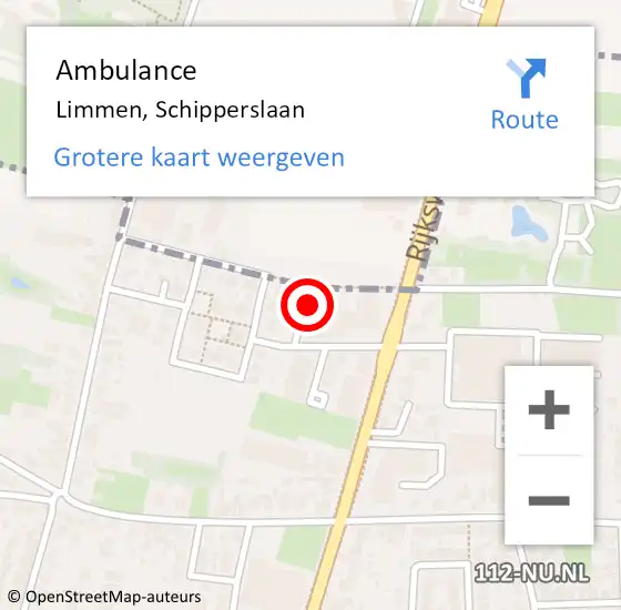 Locatie op kaart van de 112 melding: Ambulance Limmen, Schipperslaan op 19 maart 2022 08:01