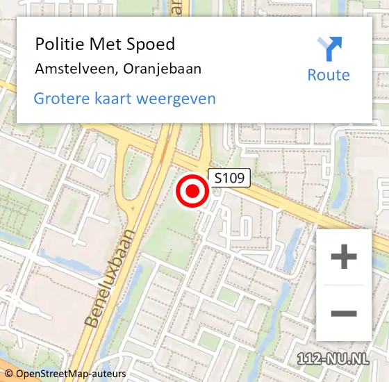 Locatie op kaart van de 112 melding: Politie Met Spoed Naar Amstelveen, Oranjebaan op 19 maart 2022 08:28