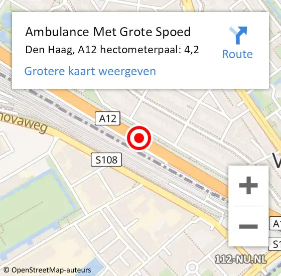 Locatie op kaart van de 112 melding: Ambulance Met Grote Spoed Naar Den Haag, A12 hectometerpaal: 4,2 op 19 maart 2022 08:41