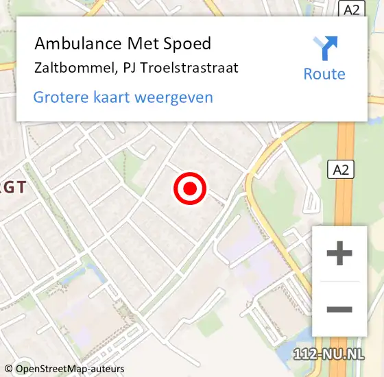 Locatie op kaart van de 112 melding: Ambulance Met Spoed Naar Zaltbommel, PJ Troelstrastraat op 19 maart 2022 08:42