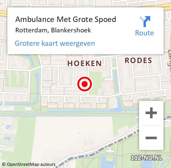 Locatie op kaart van de 112 melding: Ambulance Met Grote Spoed Naar Rotterdam, Blankershoek op 19 maart 2022 09:26