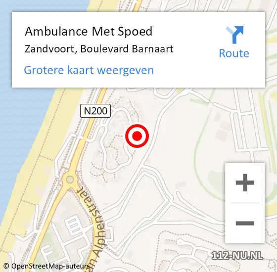 Locatie op kaart van de 112 melding: Ambulance Met Spoed Naar Zandvoort, Boulevard Barnaart op 19 maart 2022 09:26