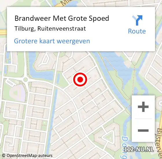 Locatie op kaart van de 112 melding: Brandweer Met Grote Spoed Naar Tilburg, Ruitenveenstraat op 19 maart 2022 09:43