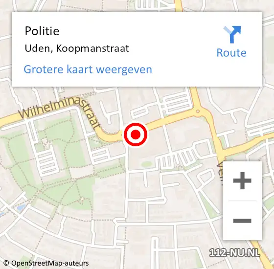 Locatie op kaart van de 112 melding: Politie Uden, Koopmanstraat op 19 maart 2022 10:04