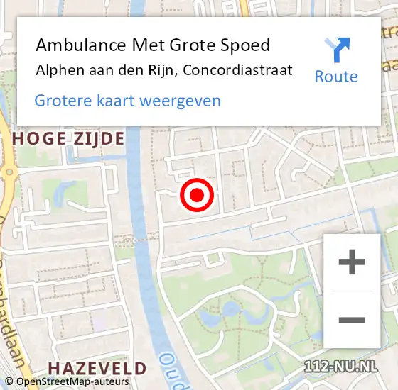Locatie op kaart van de 112 melding: Ambulance Met Grote Spoed Naar Alphen aan den Rijn, Concordiastraat op 19 maart 2022 10:11
