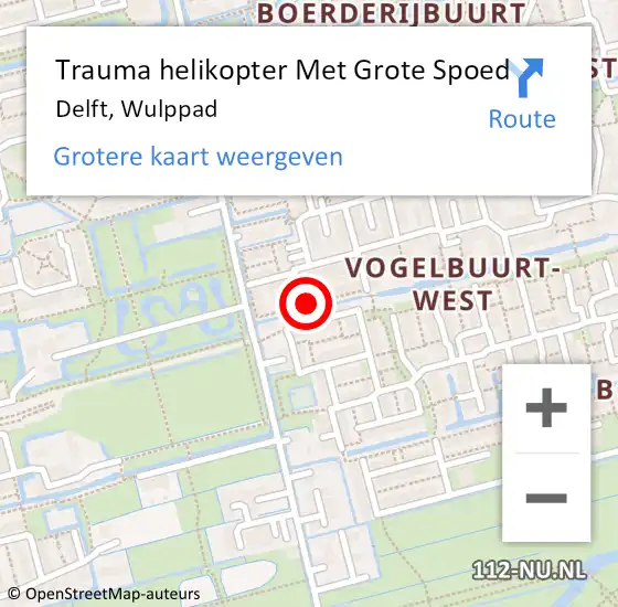 Locatie op kaart van de 112 melding: Trauma helikopter Met Grote Spoed Naar Delft, Wulppad op 19 maart 2022 10:23