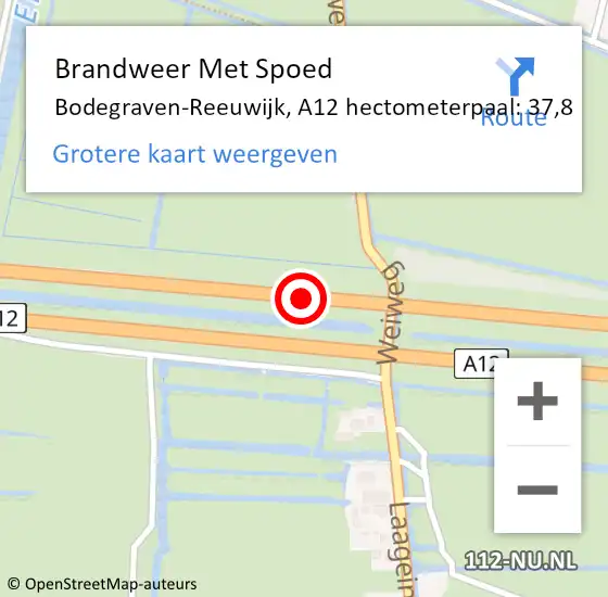 Locatie op kaart van de 112 melding: Brandweer Met Spoed Naar Bodegraven-Reeuwijk, A12 hectometerpaal: 37,8 op 19 maart 2022 10:33