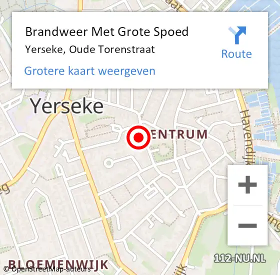 Locatie op kaart van de 112 melding: Brandweer Met Grote Spoed Naar Yerseke, Oude Torenstraat op 19 maart 2022 10:44