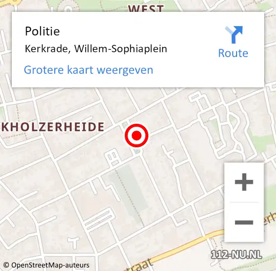 Locatie op kaart van de 112 melding: Politie Kerkrade, Willem-Sophiaplein op 19 maart 2022 10:46