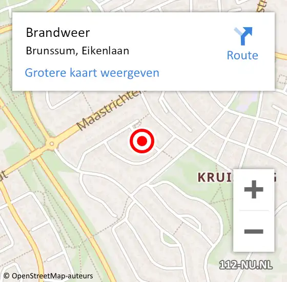 Locatie op kaart van de 112 melding: Brandweer Brunssum, Eikenlaan op 11 juli 2014 14:20